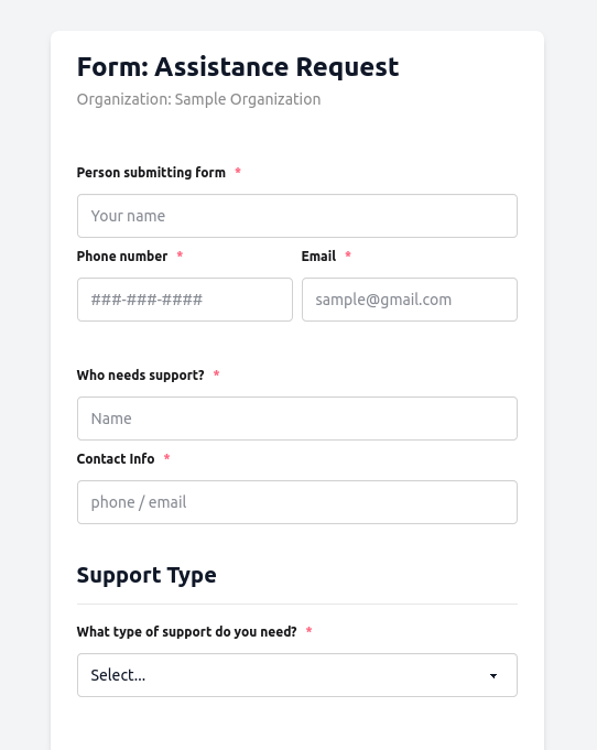 screenshot of custom form